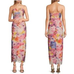 NWT Badgley Mischka Belle by Badgley Mischka Stella Strapless Midi Dress Sz 8